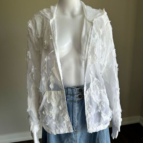 Y2K White Sheer Deconstructed Hoodie Long Sleeve Top - Picture 10 of 12